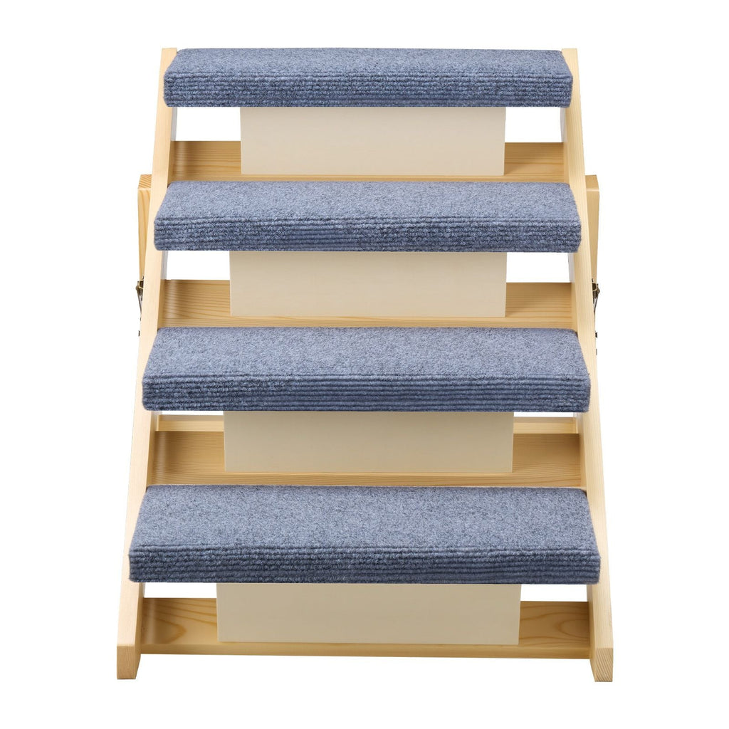Wood Pet Stairs, 4 - Step Dog Stairs for Beds, Sofa & Cars, 150lbs Load Capacity, Floded Flat Design, Stable & Sturdy Cat & Dog Step Ladder for Small Medium Large Older Pet Puppy Essentials - Dog Time Outlet