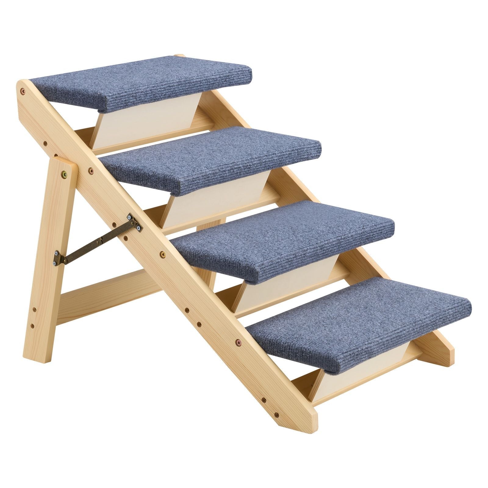 Wood Pet Stairs, 4 - Step Dog Stairs for Beds, Sofa & Cars, 150lbs Load Capacity, Floded Flat Design, Stable & Sturdy Cat & Dog Step Ladder for Small Medium Large Older Pet Puppy Essentials - Dog Time Outlet
