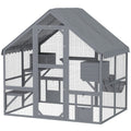 Wooden Catio Outdoor Cat Enclosure with Waterproof Cover, 2 Condos, 4 Platforms, Bridge, Doors, for Multiple Cats, Gray - Dog Time Outlet