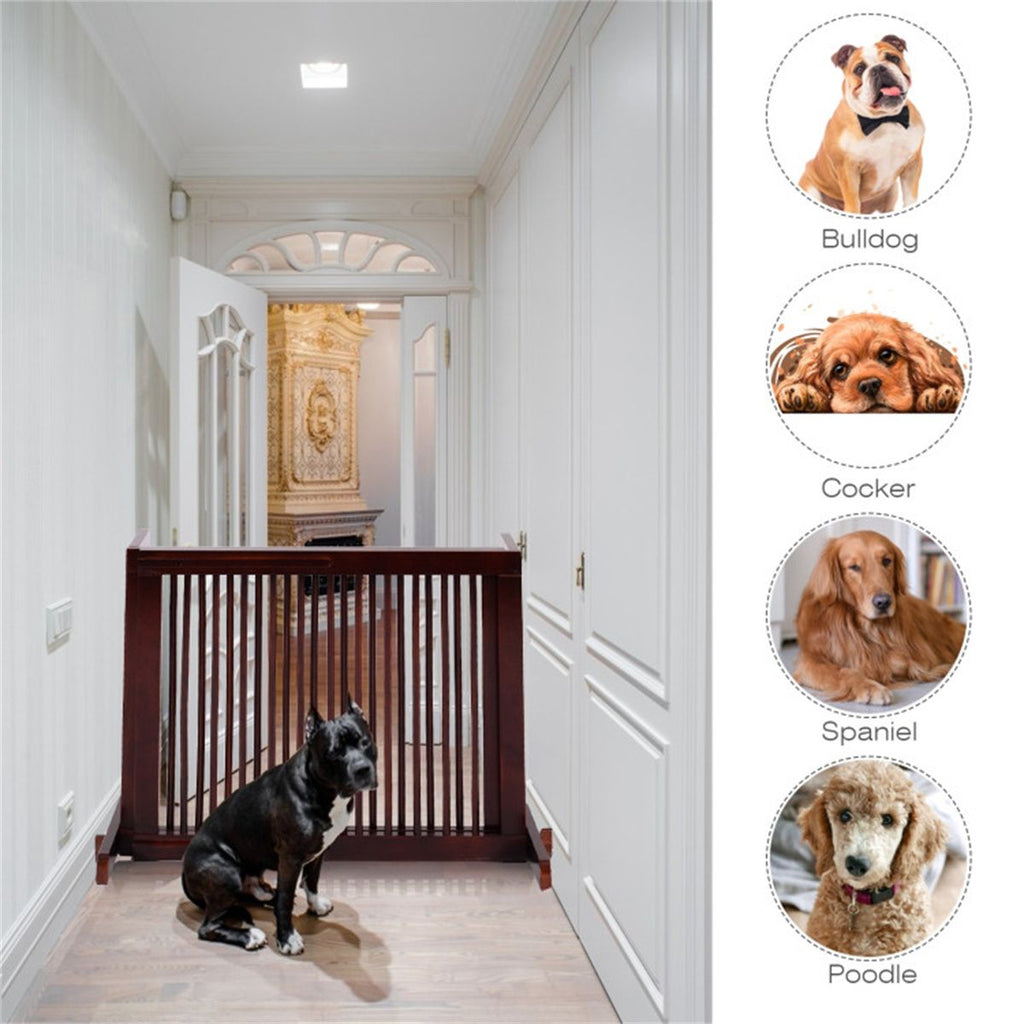 Wooden Pet Gate 3 Panels,Freestanding Length Adjustable - Dog Time Outlet
