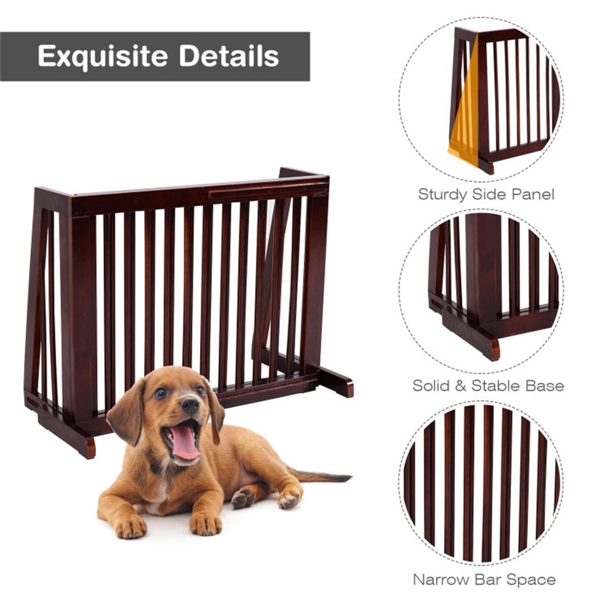 Wooden Pet Gate 3 Panels,Freestanding Length Adjustable - Dog Time Outlet