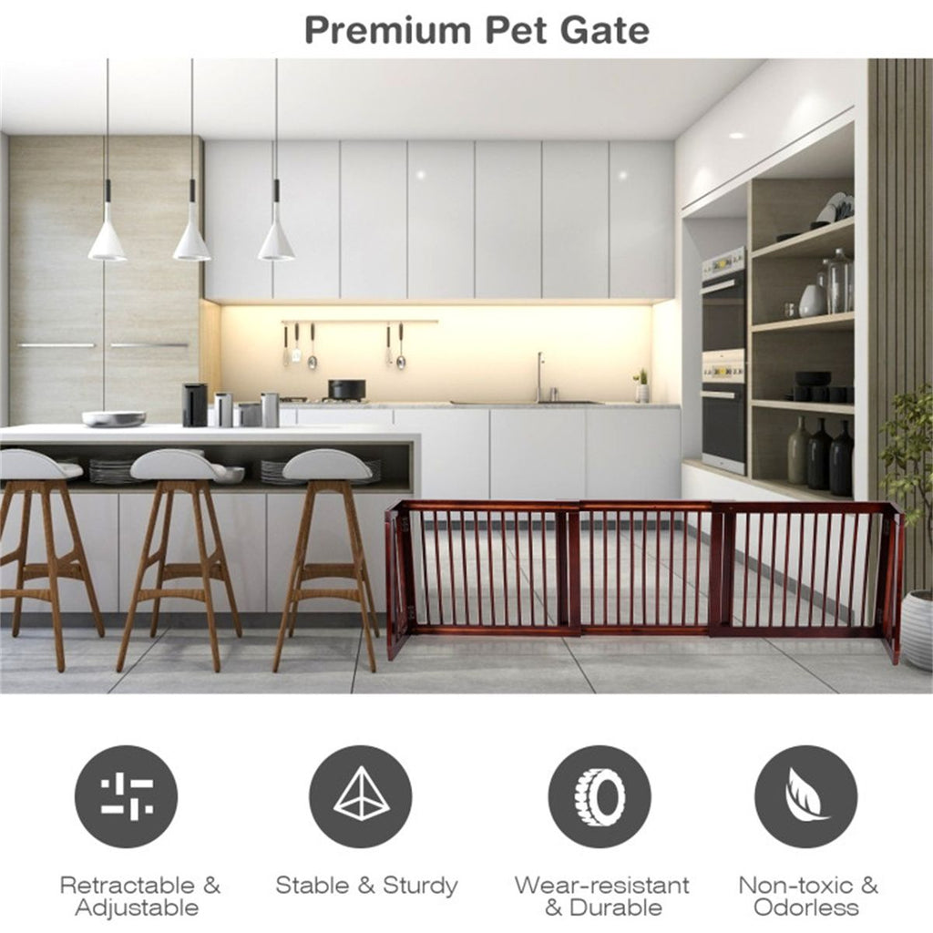 Wooden Pet Gate 3 Panels,Freestanding Length Adjustable - Dog Time Outlet