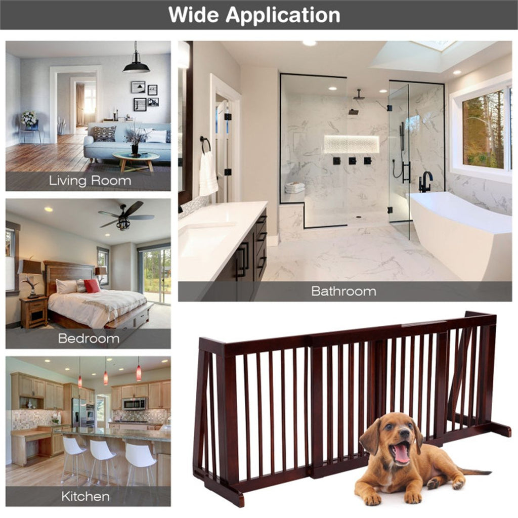Wooden Pet Gate 3 Panels,Freestanding Length Adjustable - Dog Time Outlet