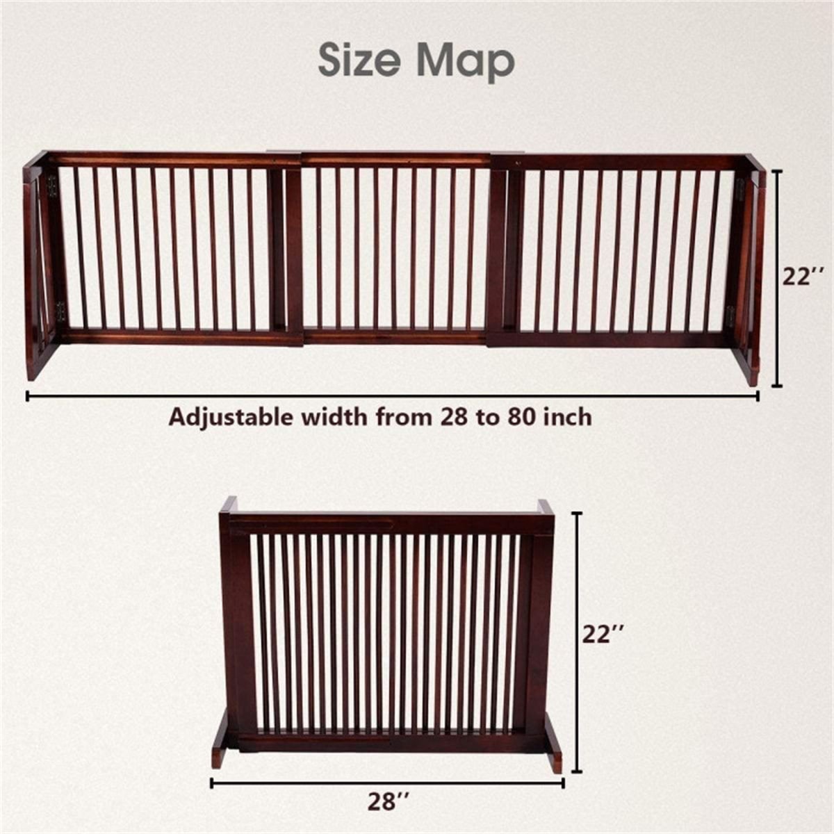 Wooden Pet Gate 3 Panels,Freestanding Length Adjustable - Dog Time Outlet