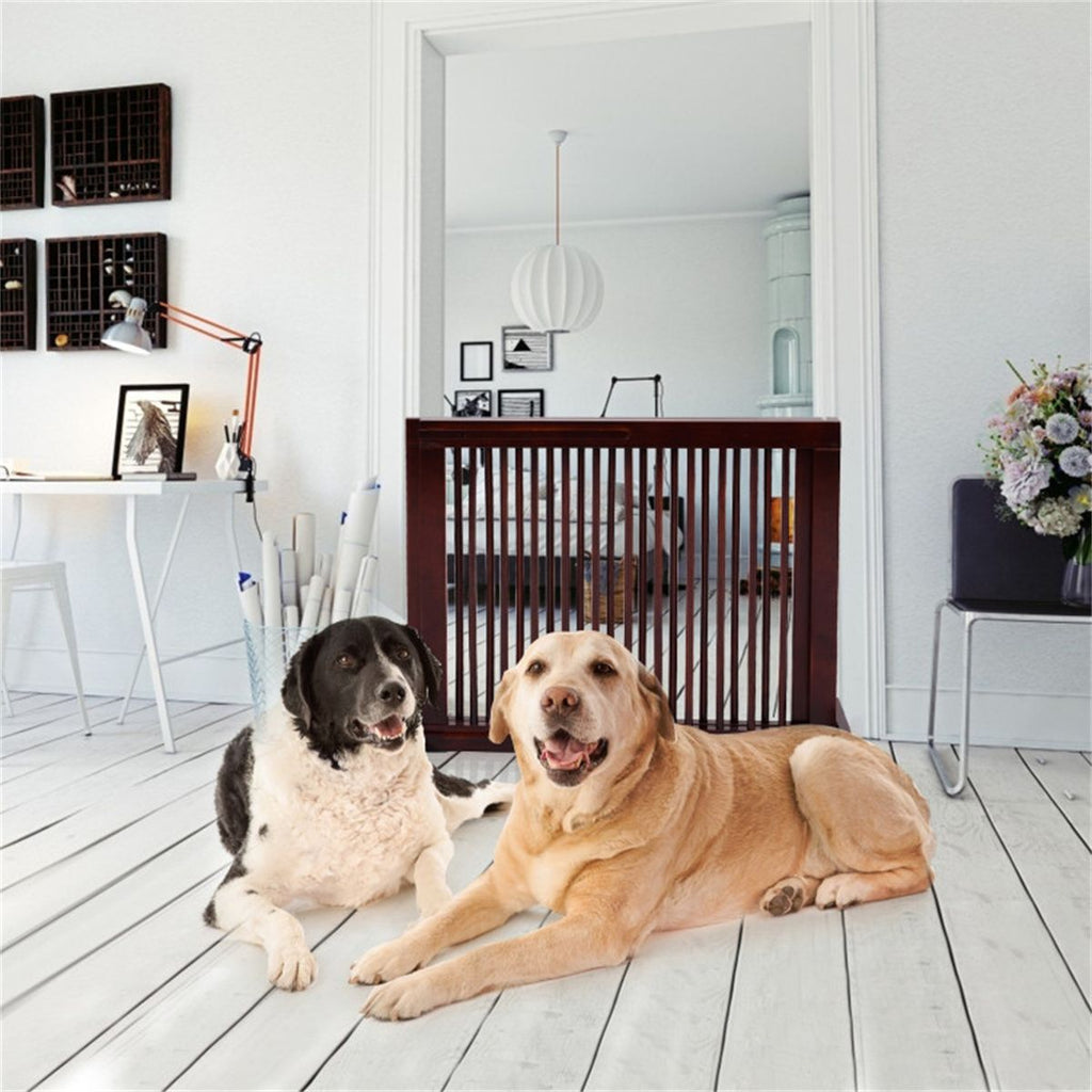 Wooden Pet Gate 3 Panels,Freestanding Length Adjustable - Dog Time Outlet